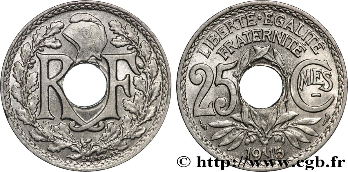25 centimes Lindauer, Cmes souligné 1915  F.170/3 q.SPL 