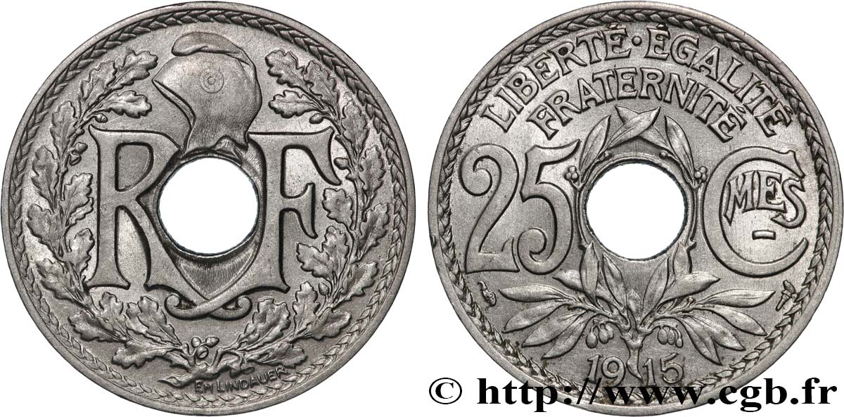 25 centimes Lindauer, Cmes souligné 1915  F.170/3 AU 