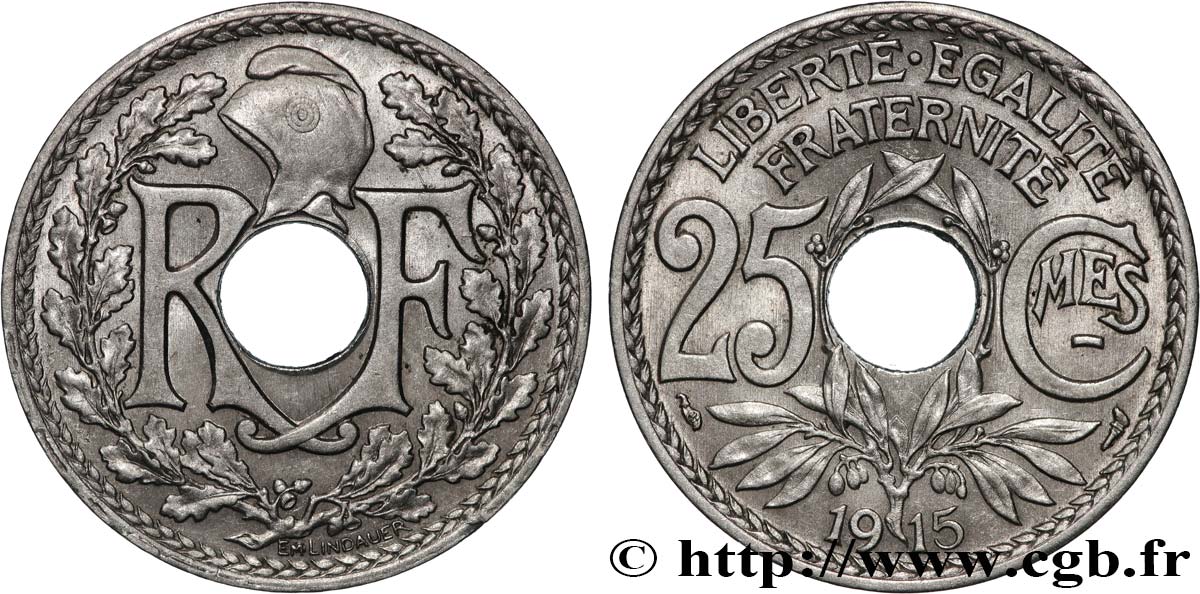 25 centimes Lindauer, Cmes souligné 1915  F.170/3 q.SPL 