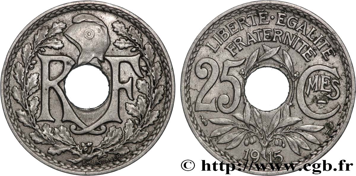 25 centimes Lindauer, Cmes souligné 1915  F.170/3 AU 