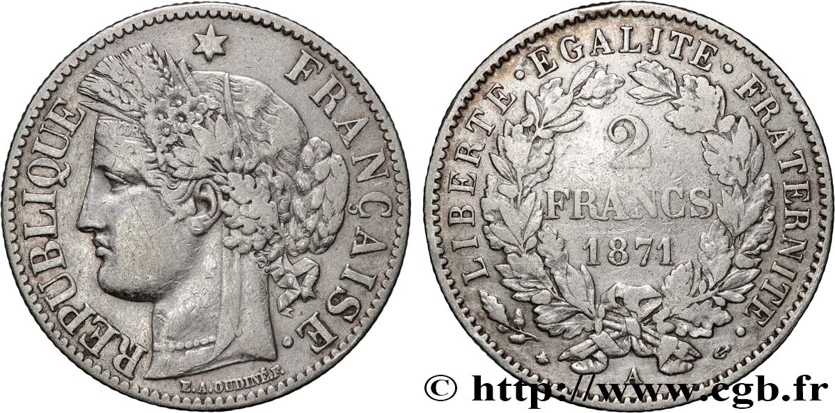 2 francs Cérès, avec légende 1871 Paris F.265/4 S 
