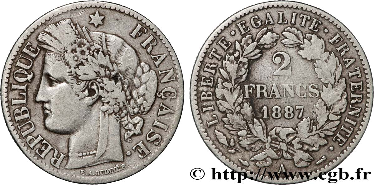 2 francs Cérès, avec légende 1887 Paris F.265/13 MB 