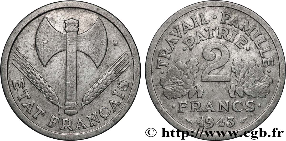 2 francs Francisque 1943  F.270/2 TTB 