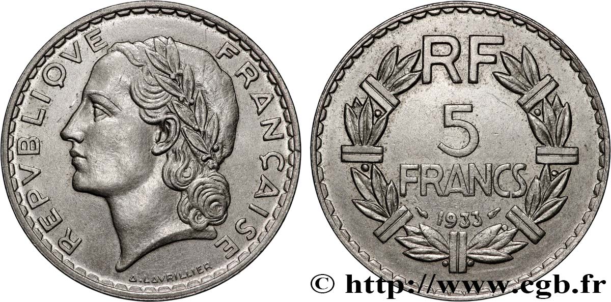 5 francs Lavrillier, nickel 1933  F.336/2 SS 