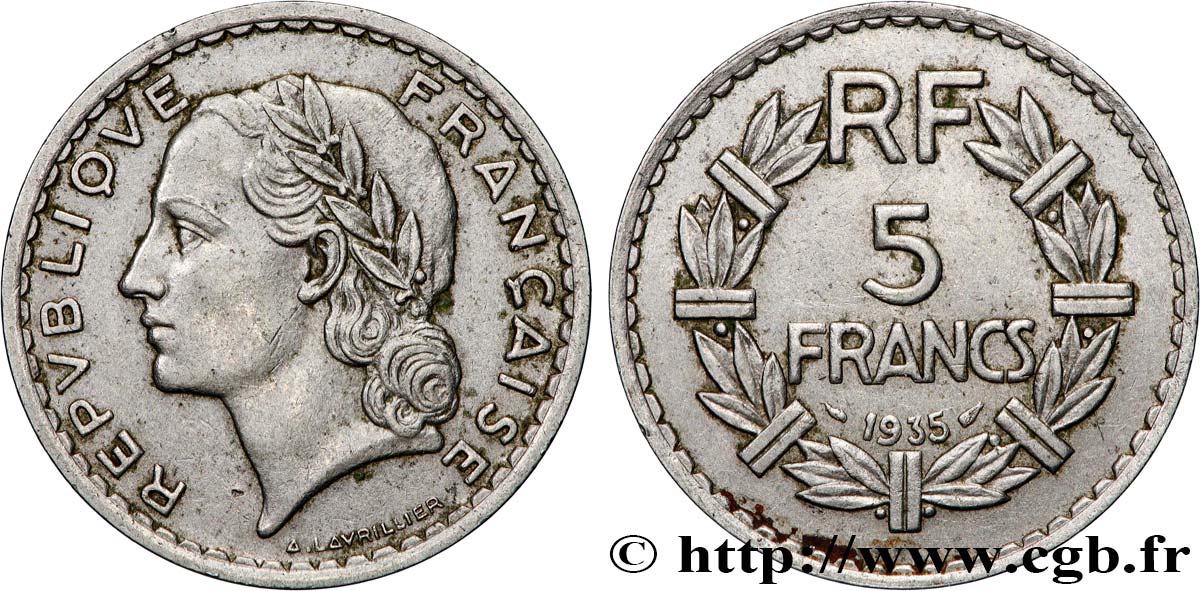 5 francs Lavrillier, nickel 1935  F.336/4 BC+ 