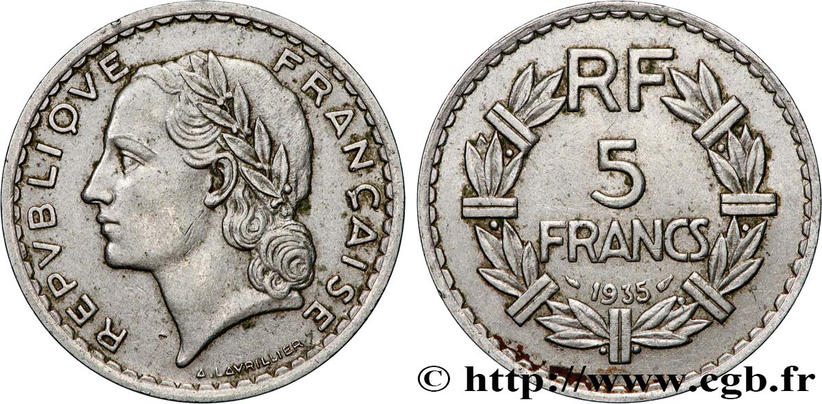 5 francs Lavrillier, nickel 1935  F.336/4 VF 