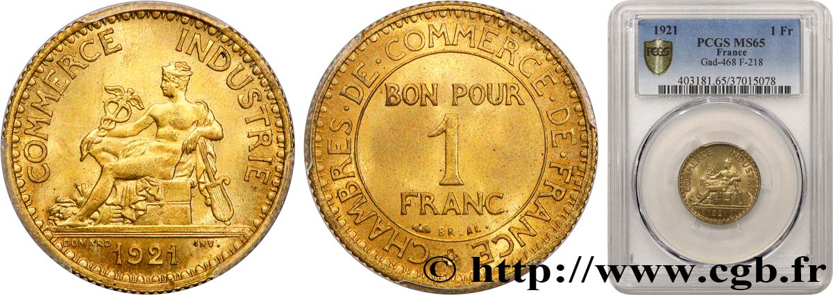 1 franc Chambres de Commerce 1921 Paris F.218/3 MS65 PCGS