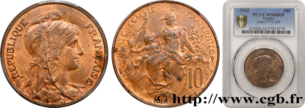 10 centimes Daniel-Dupuis 1912  F.136/21 SPL64 PCGS