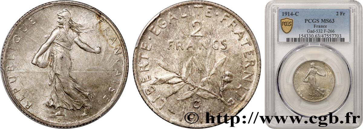 2 francs Semeuse 1914 Castelsarrasin F.266/16 SPL63 PCGS