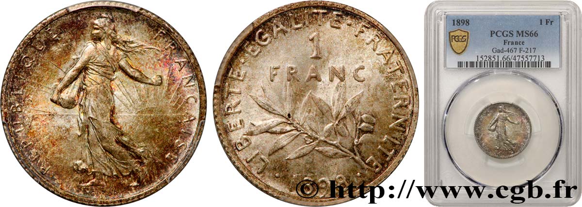 1 franc Semeuse 1898 Paris F.217/1 ST66 PCGS