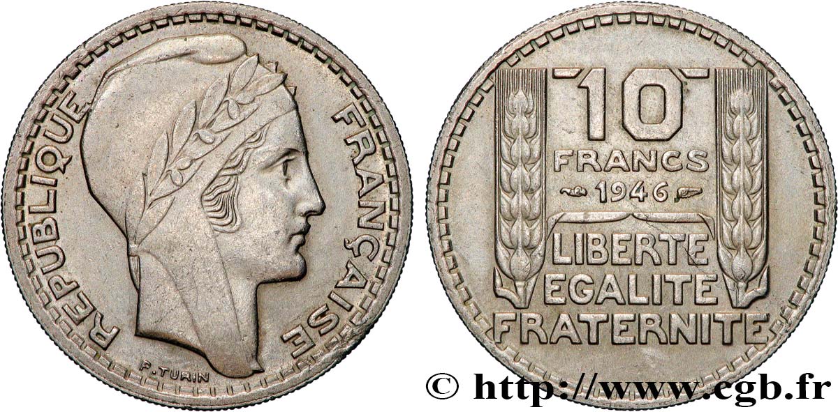 10 francs Turin, grosse tête, rameaux courts 1946  F.361A/2 MS 
