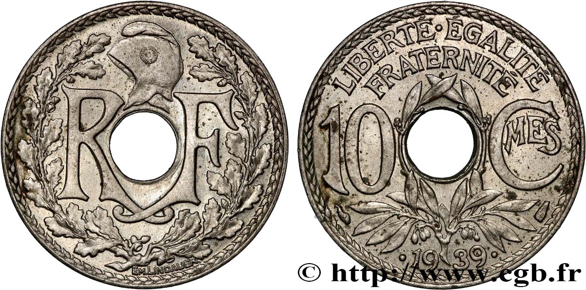 10 centimes Lindauer, maillechort 1939  F.139/3 AU 