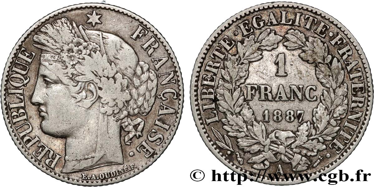 1 franc Cérès, IIIe République 1887 Paris F.216/9 S 