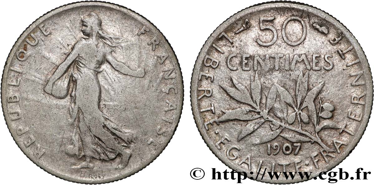 50 centimes Semeuse 1907 Paris F.190/14 BC 
