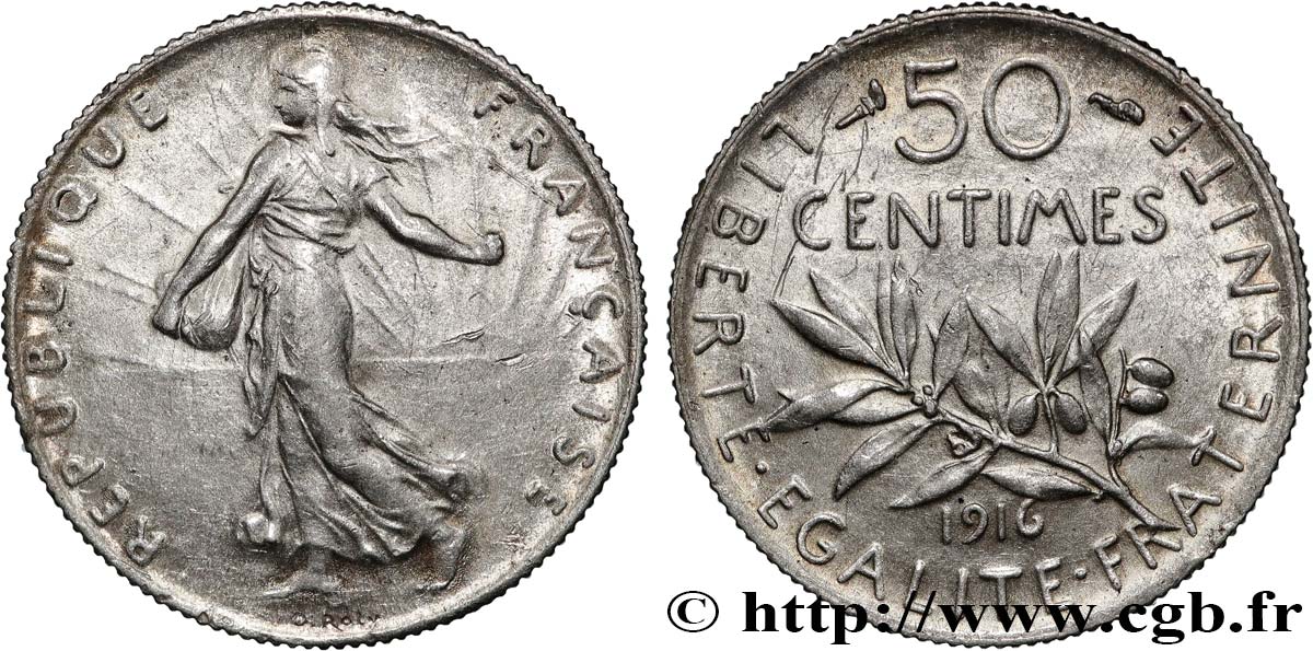 50 centimes Semeuse 1916  F.190/23 VZ+ 