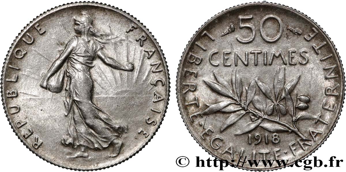 50 centimes Semeuse 1918  F.190/25 SPL+ 