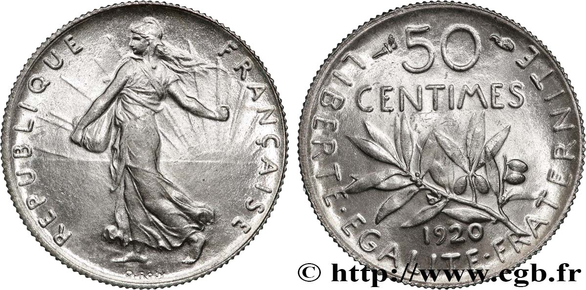 50 centimes Semeuse 1920 Paris F.190/27 SUP+ 