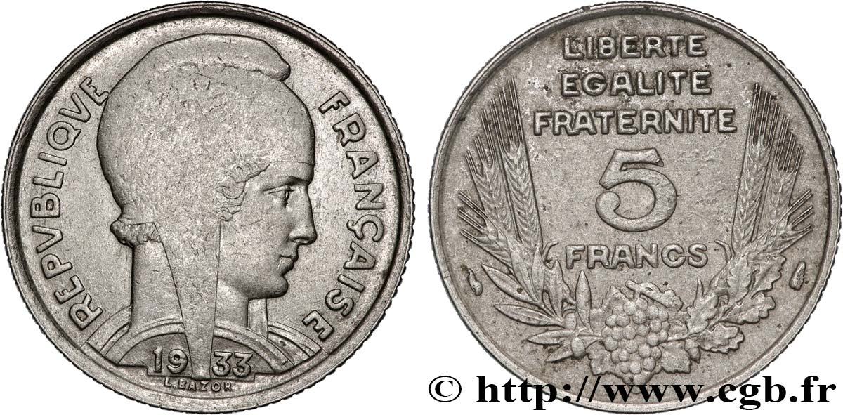 5 francs Bazor 1933  F.335/2 VF 