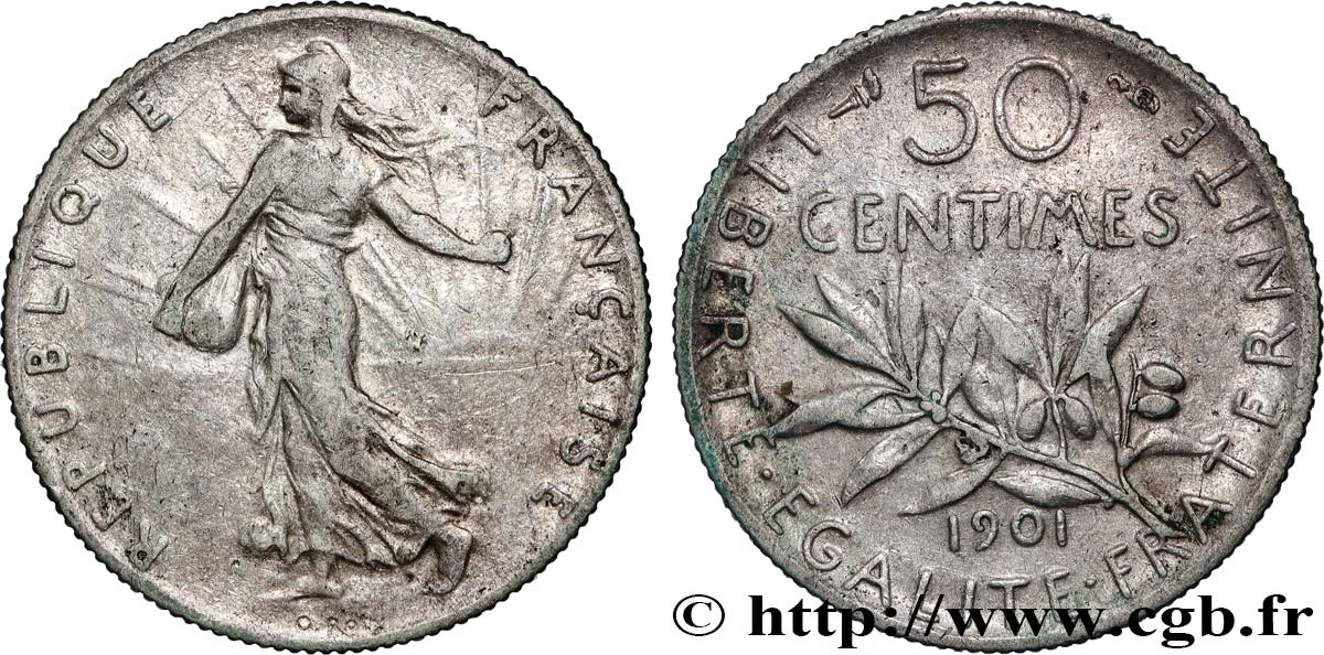 50 centimes Semeuse 1901 Paris F.190/8 BC+ 