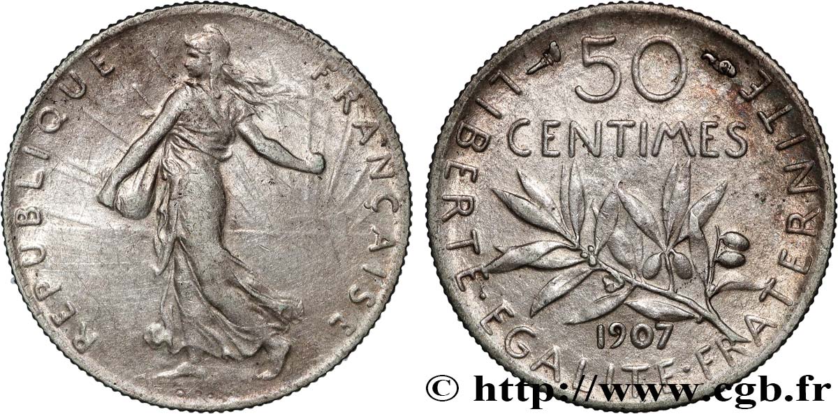 50 centimes Semeuse 1907 Paris F.190/14 SUP+ 