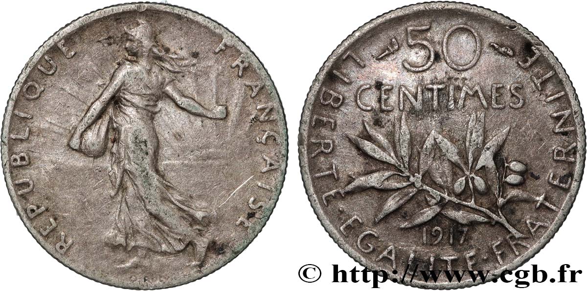 50 centimes Semeuse 1917 Paris F.190/24 SS 