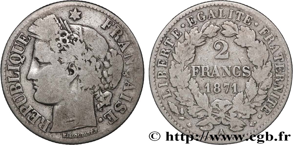 2 francs Cérès, avec légende 1871 Paris F.265/5 MB 