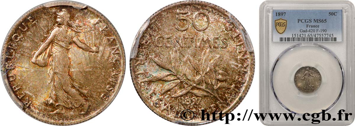 50 centimes Semeuse 1897 Paris F.190/1 MS65 PCGS