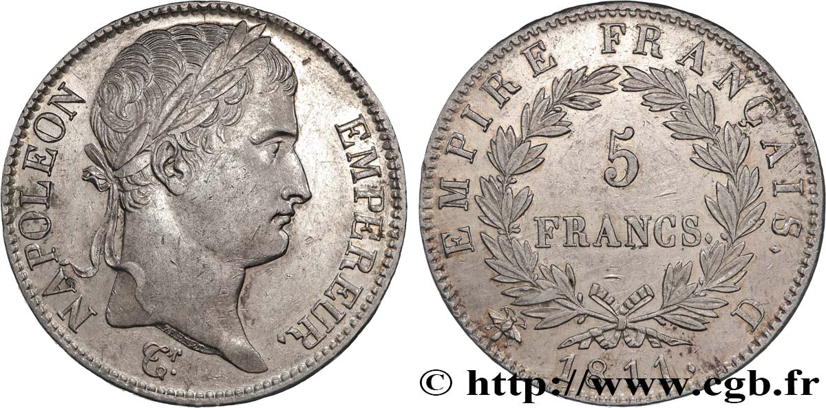 5 francs Napoléon Empereur, Empire français 1811 Lyon F.307/30 fVZ 