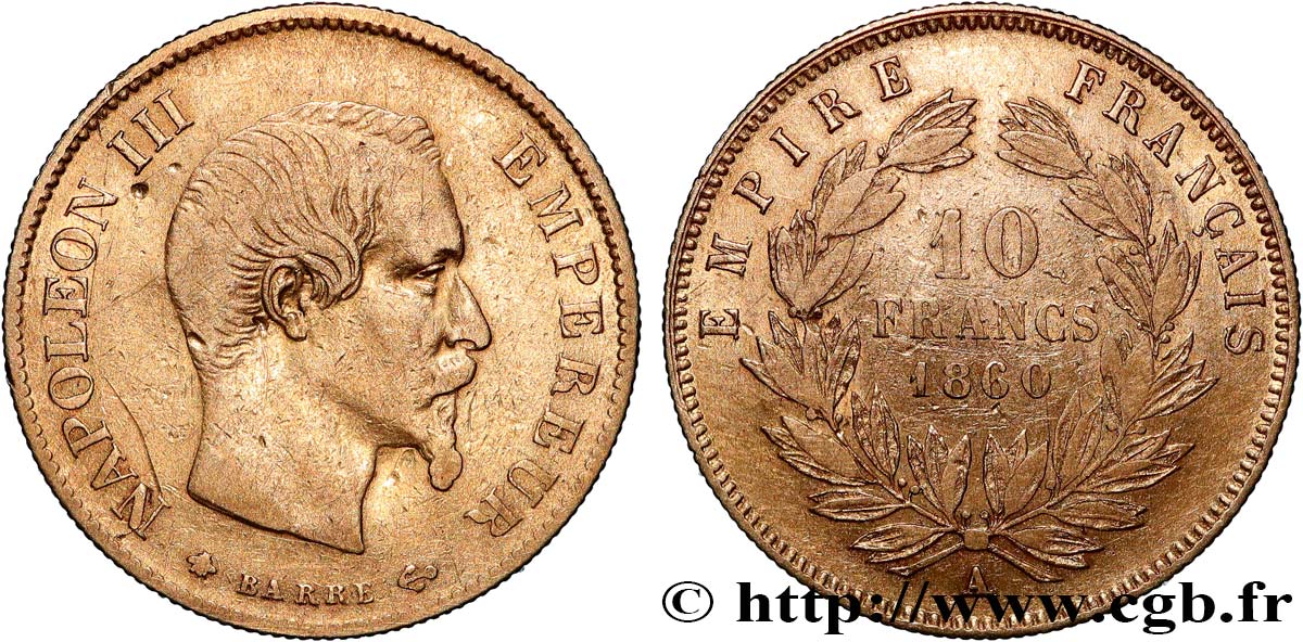 10 francs or Napoléon III, tête nue 1860 Paris F.506/10 TB+ 