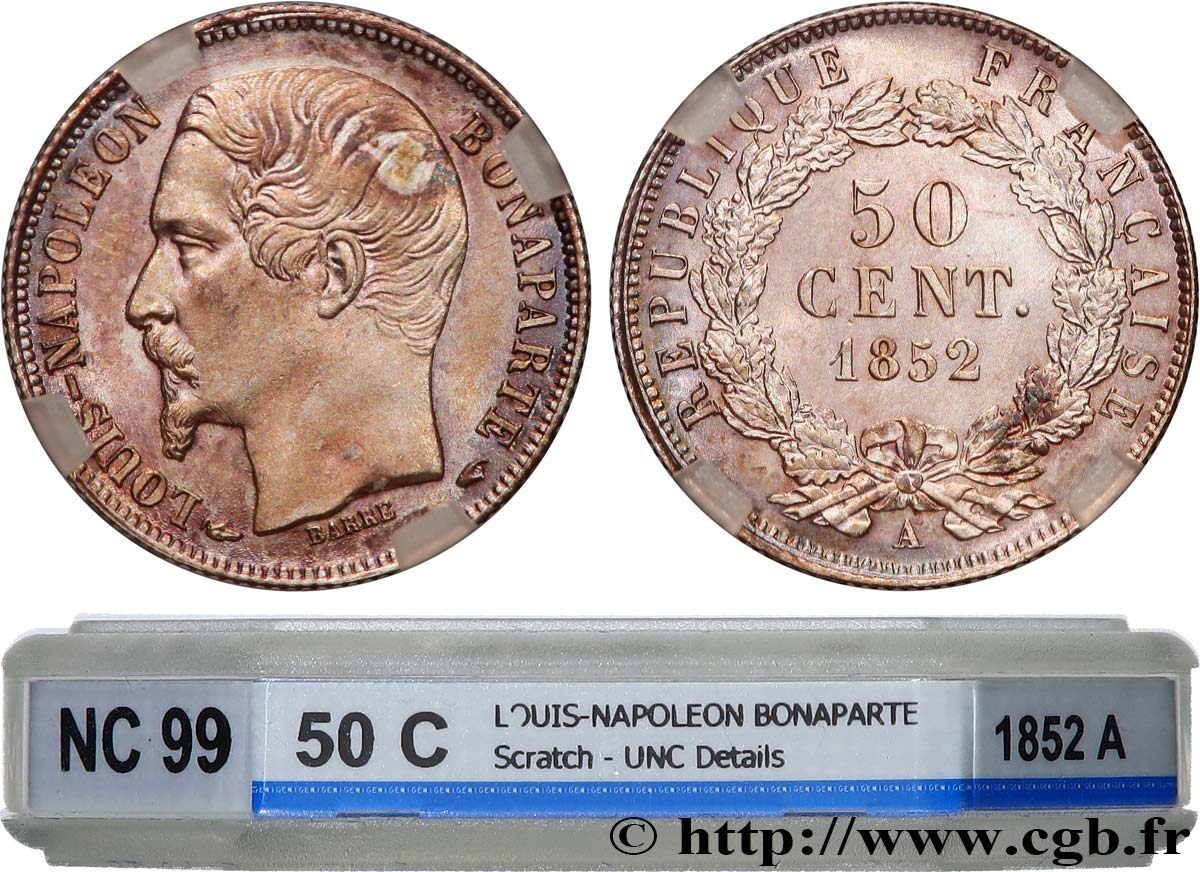 50 centimes Louis-Napoléon 1852 Paris F.185/1 EBC+ GENI