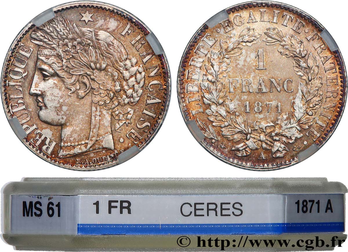1 franc Cérès, Troisième République 1871 Paris F.216/1 SUP61 GENI
