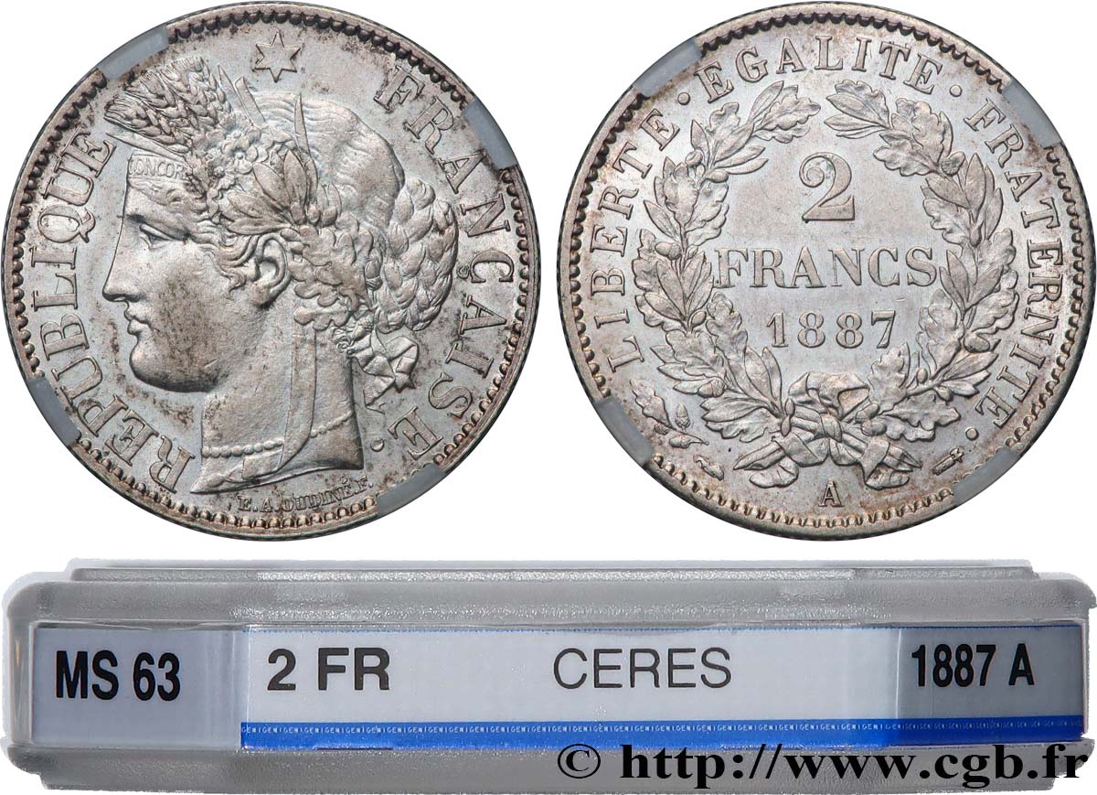 2 francs Cérès, avec légende 1887 Paris F.265/13 SC63 GENI