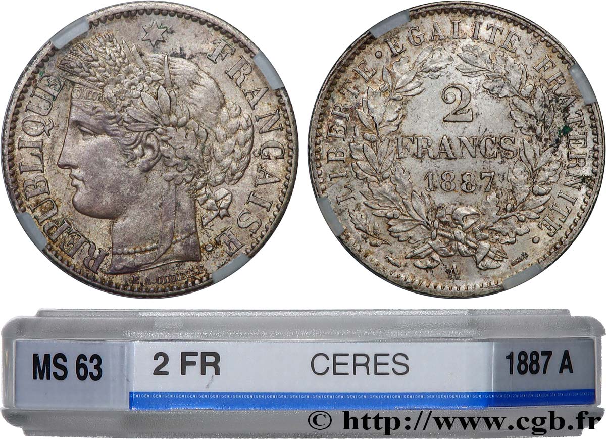 2 francs Cérès, avec légende 1887 Paris F.265/13 SPL63 GENI