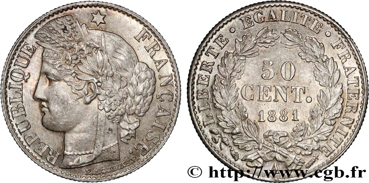 50 centimes Cérès, Troisième République 1881 Paris F.189/9 EBC62 