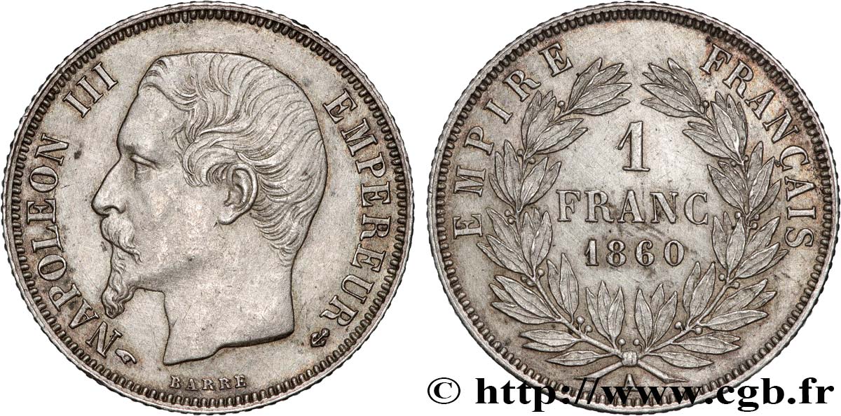 1 franc Napoléon III, tête nue 1860 Paris F.214/14 SPL 