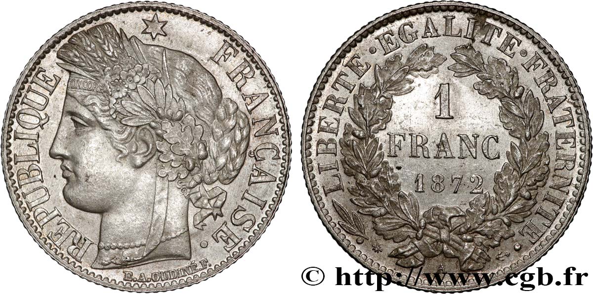 1 franc Cérès, IIIe République 1872 Paris F.216/5 SUP60 