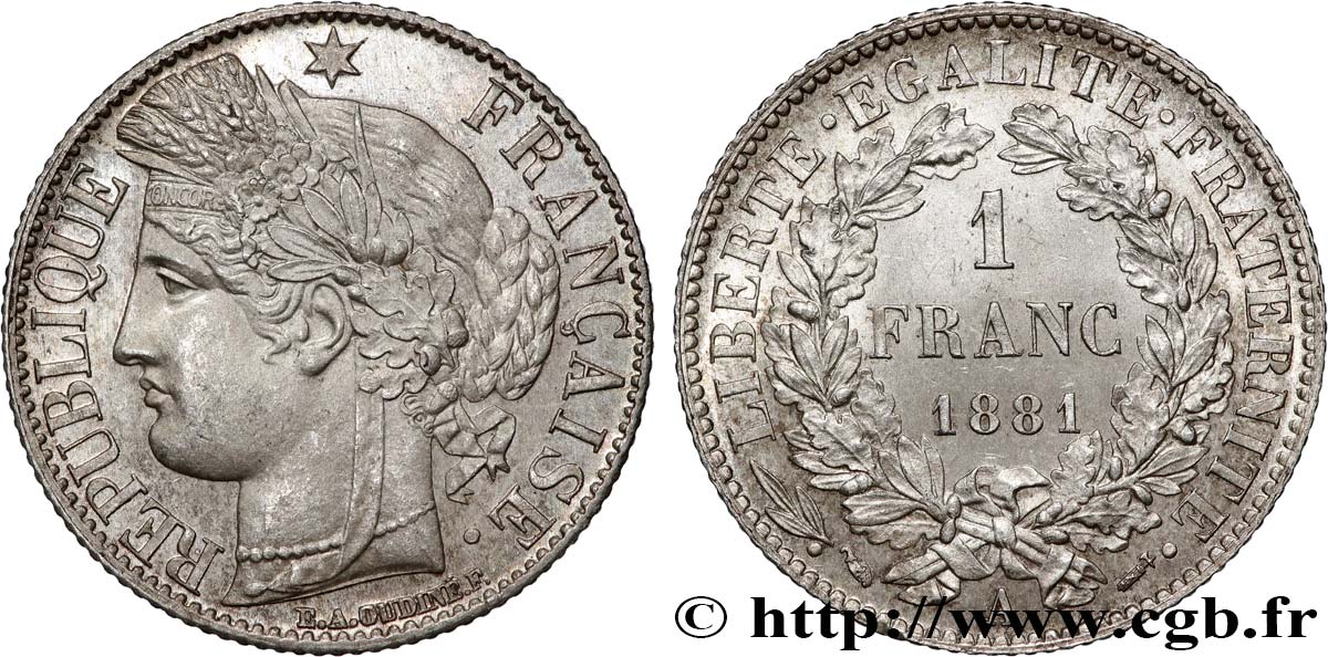 1 franc Cérès, Troisième République 1881 Paris F.216/8 SPL63 