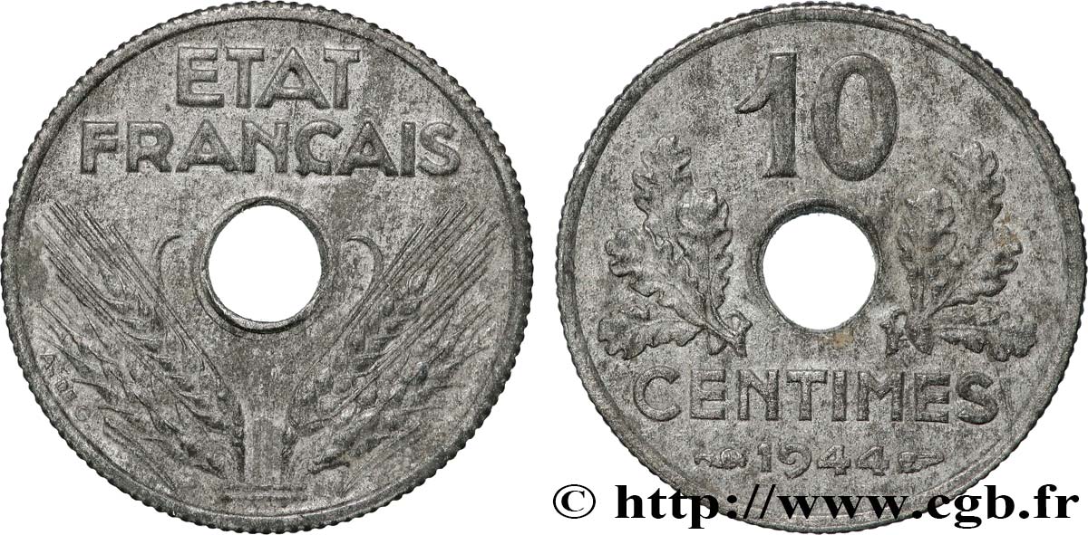 10 centimes État français, petit module 1944  F.142/3 XF 