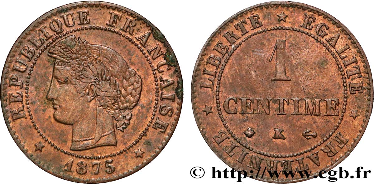 1 centime Cérès 1875 Bordeaux F.104/5 TB+ 