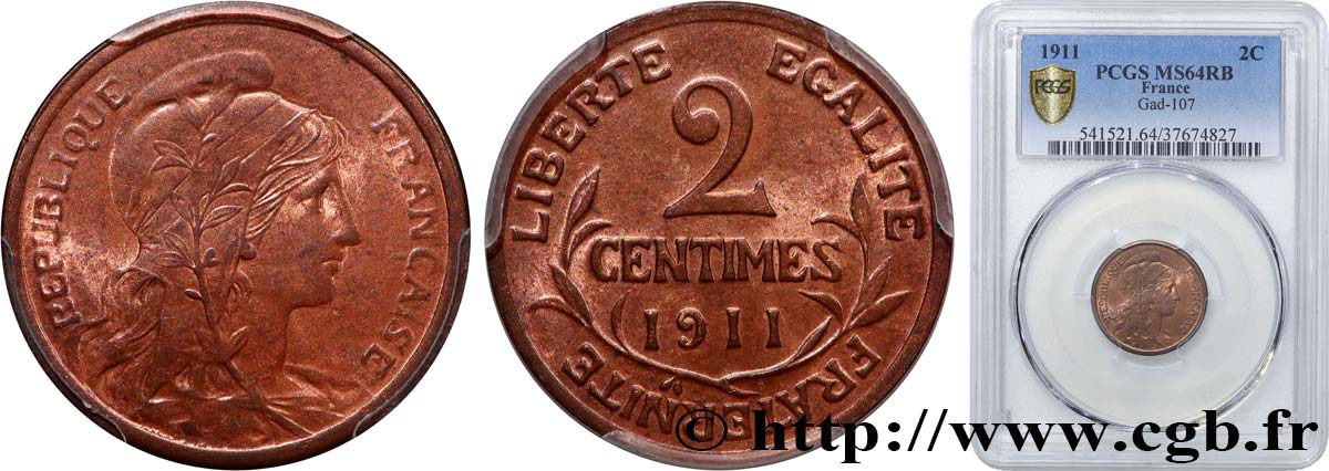 2 centimes Daniel-Dupuis 1911 Paris F.110/14 SPL64 PCGS