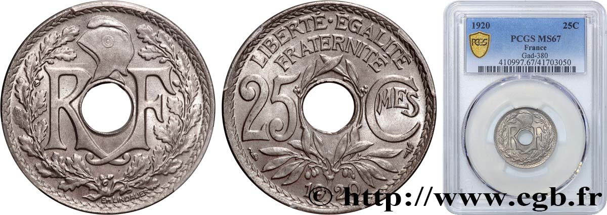 25 centimes Lindauer 1920  F.171/4 FDC67 PCGS