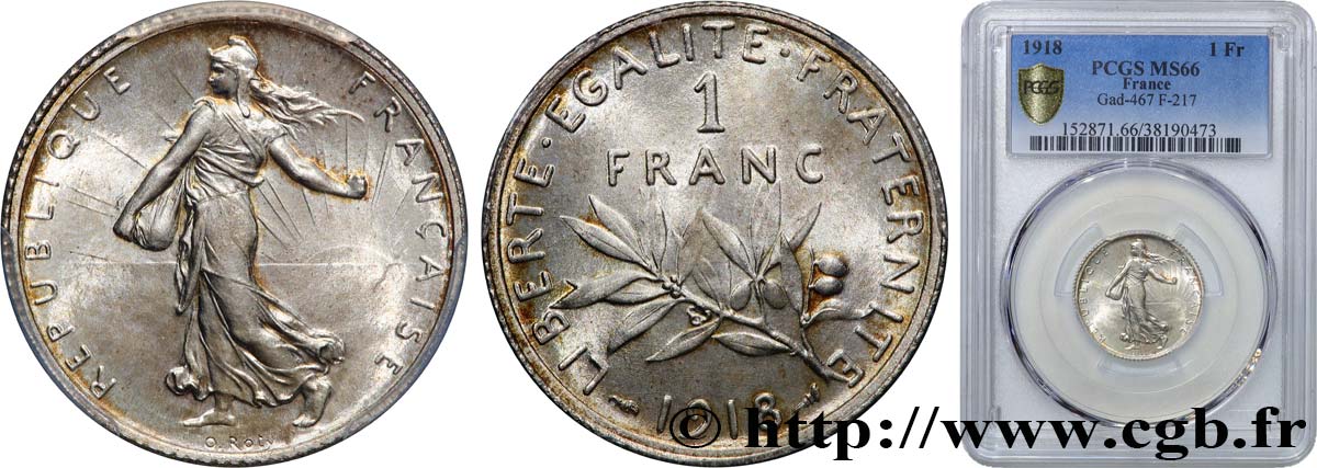 1 franc Semeuse 1918 Paris F.217/24 FDC66 PCGS