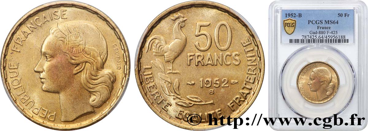 50 francs Guiraud 1952 Beaumont-le-Roger F.425/9 SPL64 PCGS