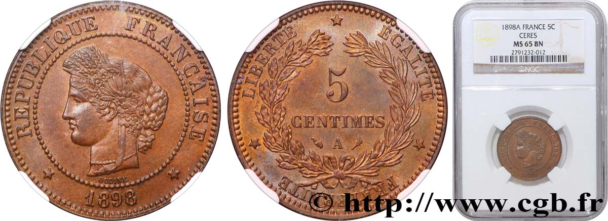 5 centimes Cérès 1898 Paris F.118/41 ST65 NGC