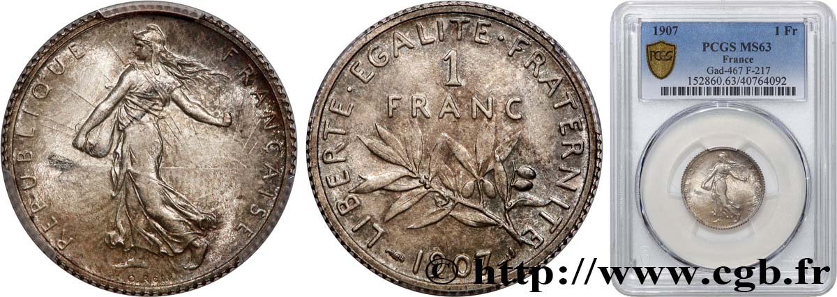 1 franc Semeuse 1907  F.217/12 MS63 PCGS