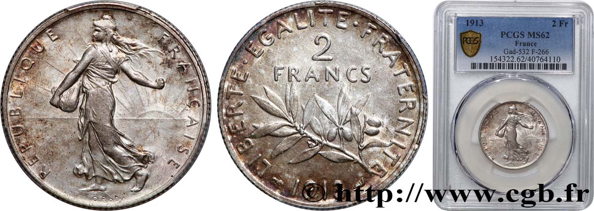 2 francs Semeuse 1913  F.266/14 MS62 PCGS
