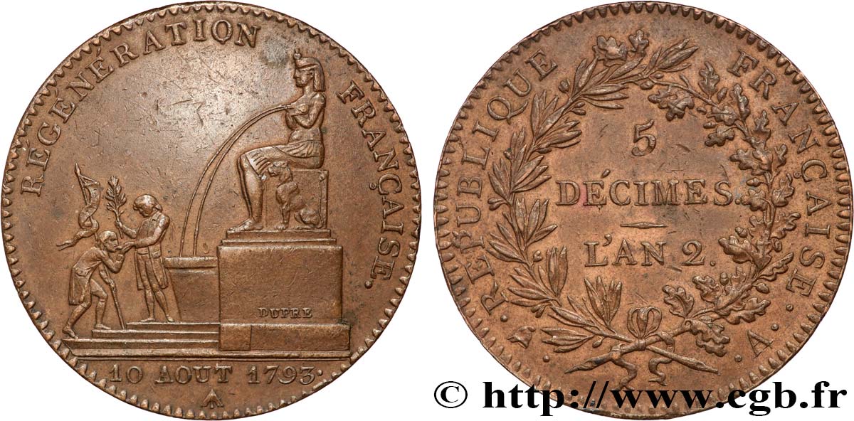 5 décimes, Régénération française 1793 Paris F.172A/1 VZ 