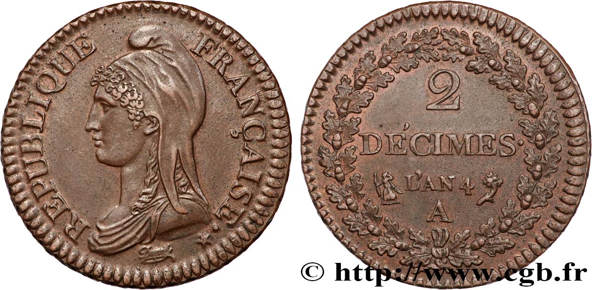 2 décimes Dupré 1796 Paris F.145/2 SUP58 
