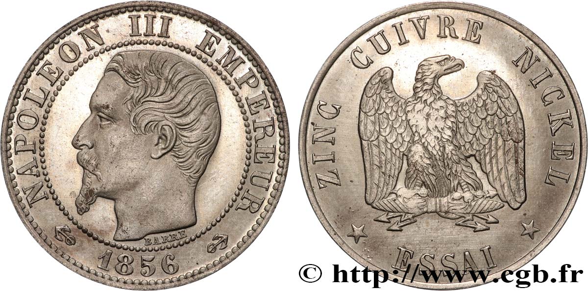 Essai au module de cinq centimes Napoléon III, tête nue 1856  VG.3480  MS 