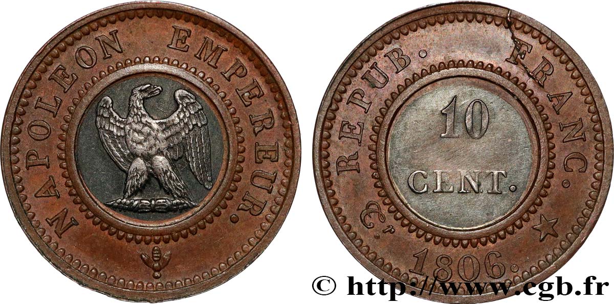 Essai bimétallique de 10 centimes 1806 Paris T.T.1004 b1 AU 